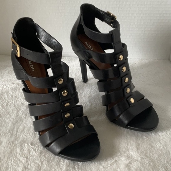 Aldo Black Gladiator Heels - Picture 1 of 6